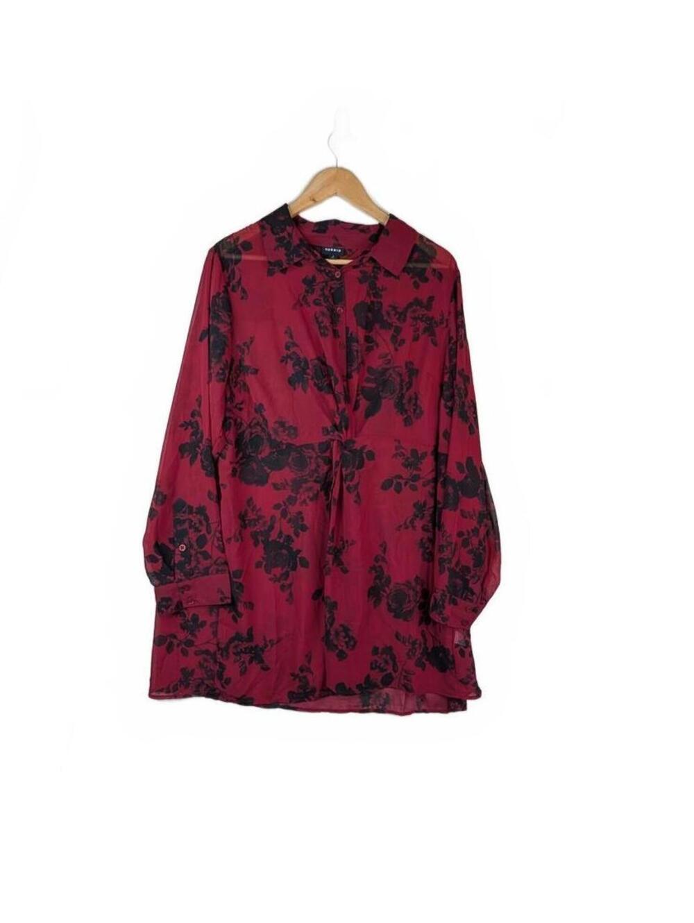 Torrid Red and Black Floral Sheer Shirt Dress Size 2‎